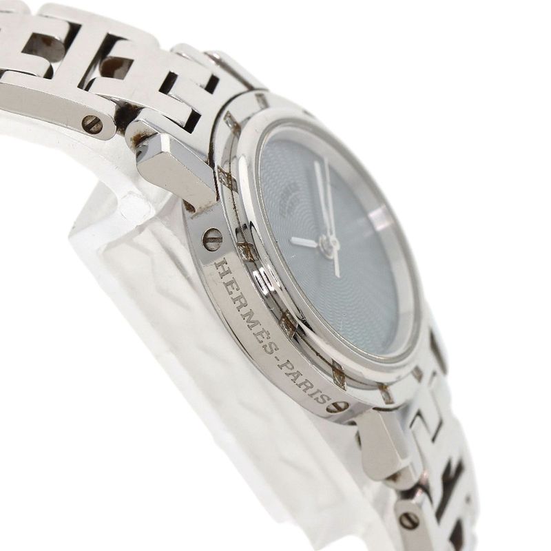 Hermes Cl4230 Clipper Na Cles 12P Diamond Bezel Wristwatch SS Ladies