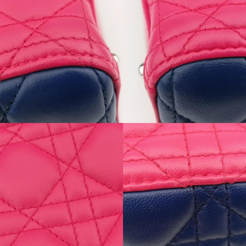 Christian Diorchristian Dior Lady Dior Rose Red And Yellow And Blue Lambskin