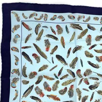 Hermes Carré 40 Plumes Feathers Navy And Blue 100% Silk Scarf