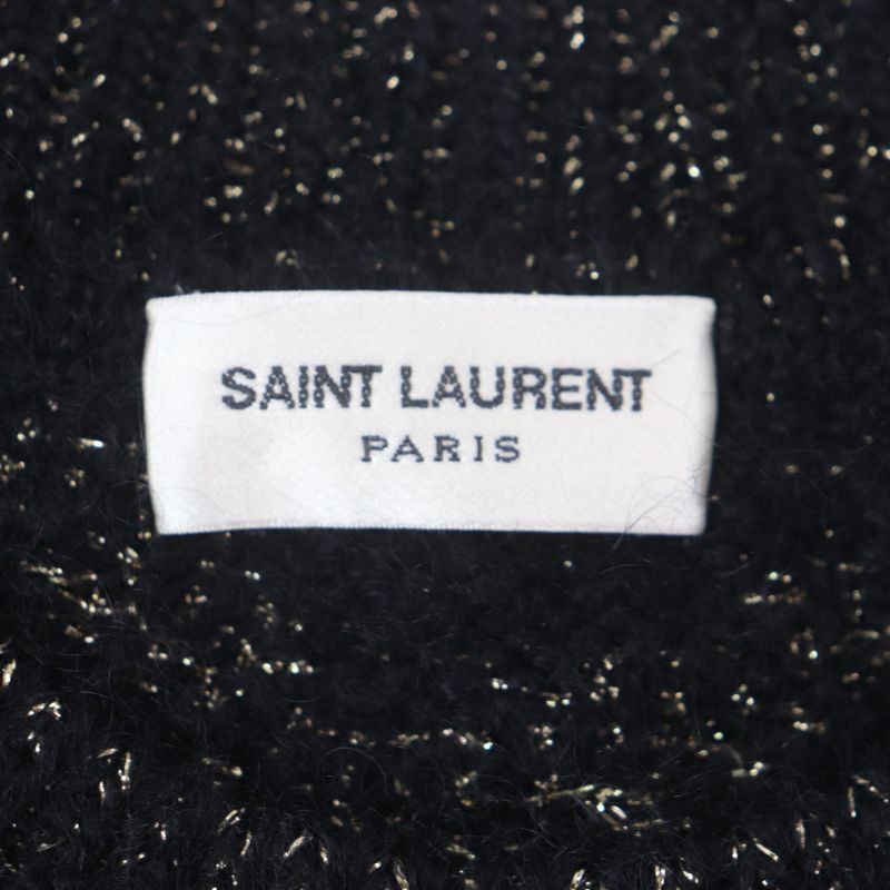  Saint Laurent Paris 536675 Mohair Wool Allover Crewneck Knit Sweater Black