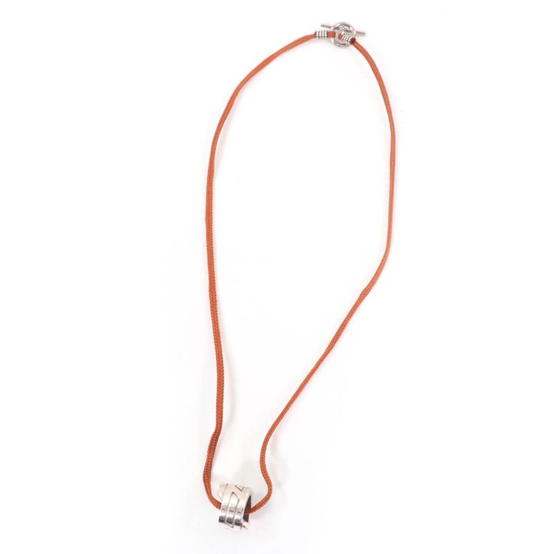 Hermes Move Ash 925 Pendant Necklace Silver Brown Weight 8.3g Ladies