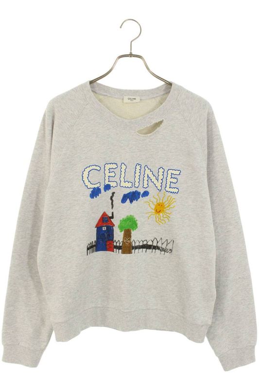 Celine 25AW Ry0gw670q Logo Paint Damaged Sweatshirt Men's L