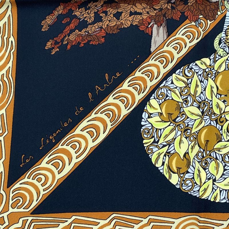 Hermes Carre 90 Les Legendes De L'arbre Wooden Legend Scarf Black
