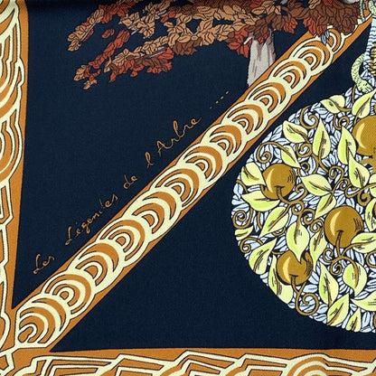 Hermes Carre 90 Les Legendes De L'arbre Wooden Legend Scarf Black