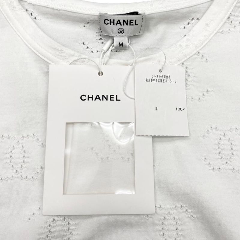 Chanel Short Sleeve T-Shirt Coco Mark Pearl Cropped Length P72733 M Size Cotton