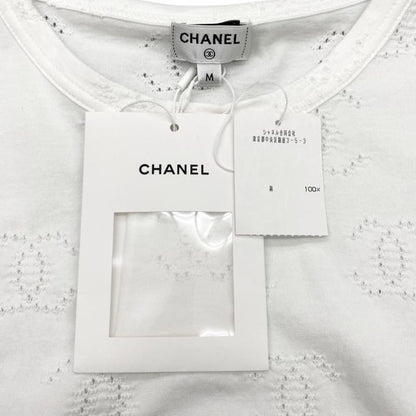 Chanel Short Sleeve T-Shirt Coco Mark Pearl Cropped Length P72733 M Size Cotton