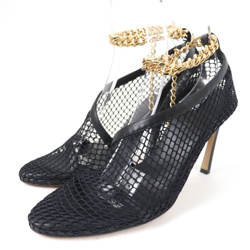Bottega Veneta Chain Trim Mesh Pumps Black Gold Hardware 37 With
