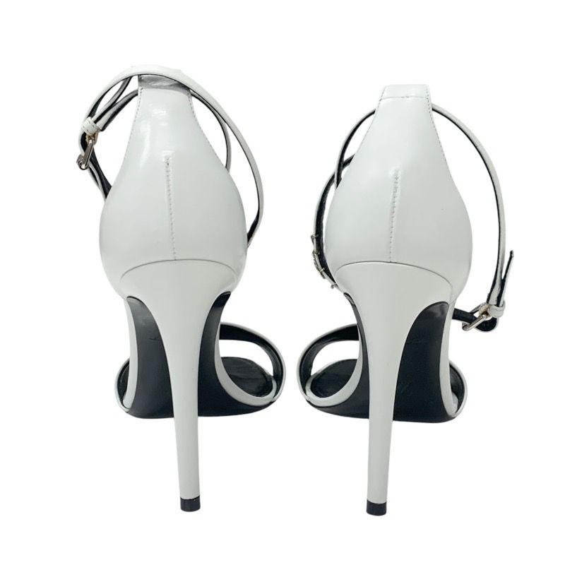 Louis Vuitton Sandals Shoes Leather White Silver Logo Strap