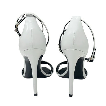 Louis Vuitton Sandals Shoes Leather White Silver Logo Strap