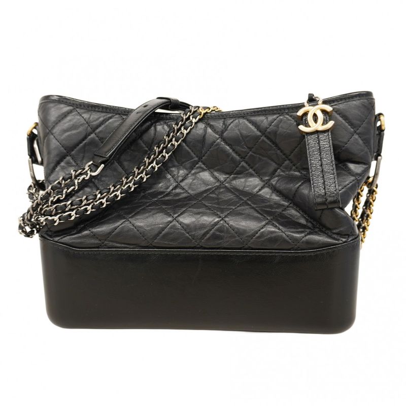 Chanel Shoulder Bag Gabrielle De Leather Black Gold/silver Hardware Women