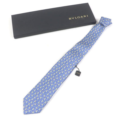  Bvlgari 100% Silk All-over Cat Wool Ball Tie Blue With Box Made In Italy