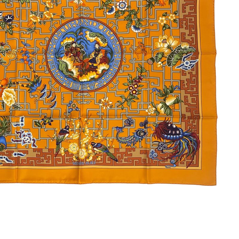 Hermes Scarf Silk Carre 90 2002 Turandot Natsunohidaka Orange Blue Turandot