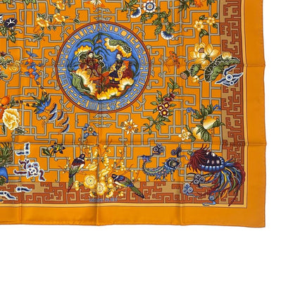 Hermes Scarf Silk Carre 90 2002 Turandot Natsunohidaka Orange Blue Turandot