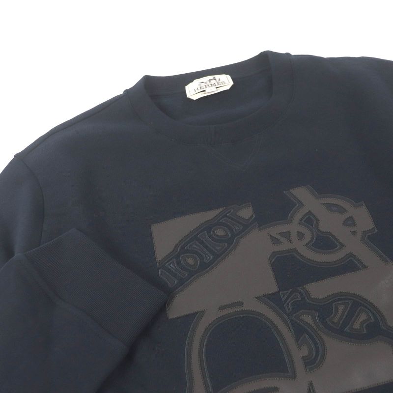 Hermes H467810ha01sm Metalerie Au Carré Lambleather Patch Round Neck Sweatshirt