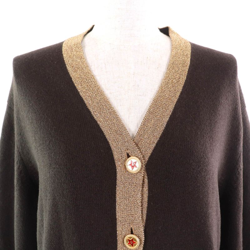 CHANEL 09A P36174 88% Cashmere Coco Mark Star Button Knit Cardigan Dark Brown