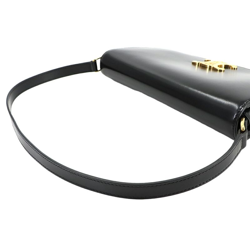 Celine Triomphe Trapeze 2way Shoulder Clutch Bag Leather Black Gold Hardware