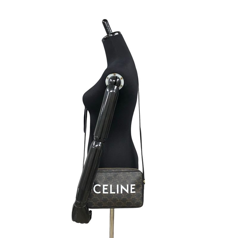 Celine Triomphe Messenger Medium Leather Mini Shoulder Bag Pochette Black 33540