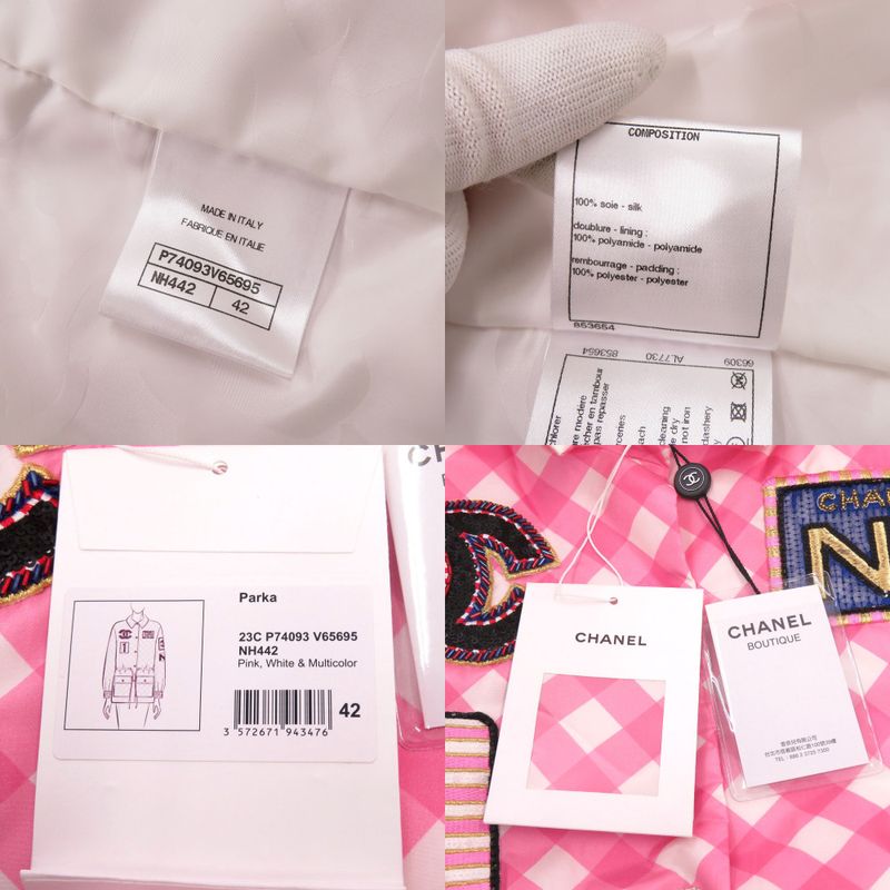 Chanel Sequin Patch 23C P74093 V65695 Size 42 Silk Nylon Polyester Pink Coat