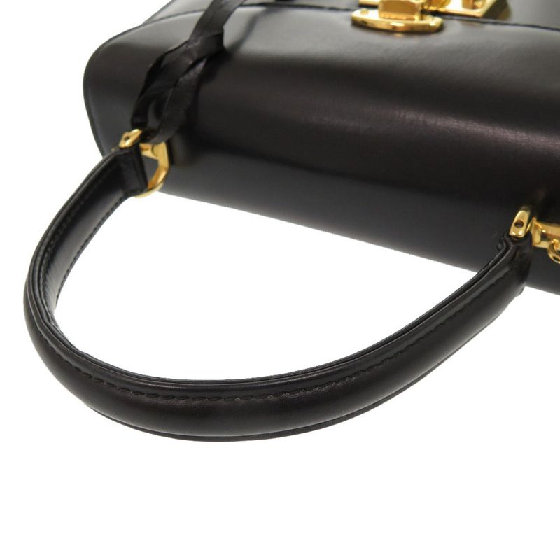 Gucci Lady Lock Leather Black Gold Hardware 000 46 0210 2WAY Handbag Black 0066