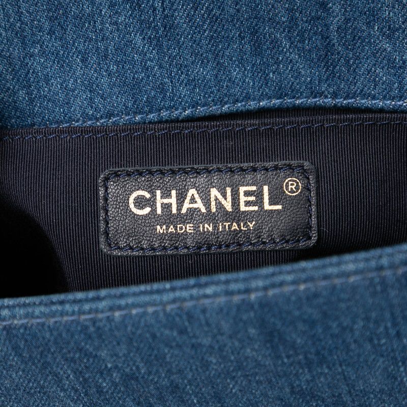 Chanel Boy Chanel Patchwork Chain Shoulder Bag Blue Gold Denim Women's Chanel