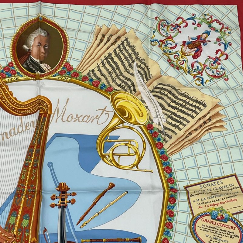 Hermes Carre 90 Wolfgang Amadeus Mozart Hymn To Mozart Silk Scarf Multicolor