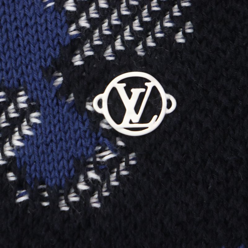 Louis Vuitton 20SS 100% Cotton Camo Pique Jacquard Crewneck Knit Sweater Navy