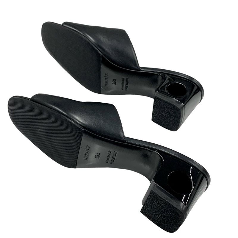 Hermes ELIA Sandals Shoes Leather Black Mule Circle Cut