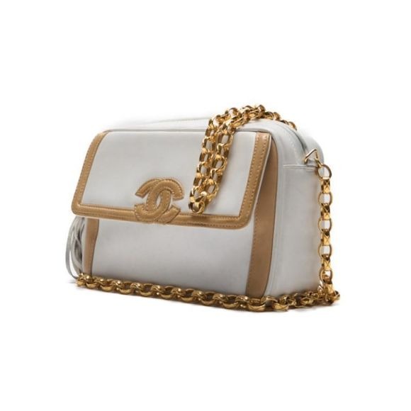 Chanel Coco Mark Fringed Bijoux Chain Shoulder Bicolor Lambskin White And Beige