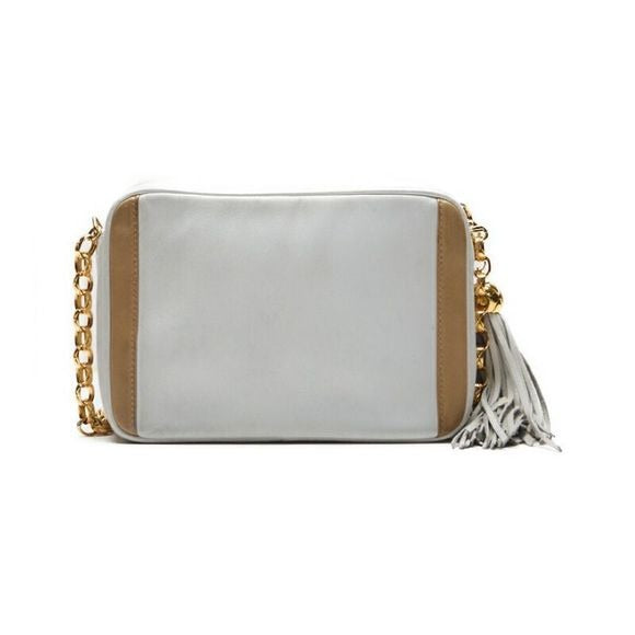Chanel Coco Mark Fringed Bijoux Chain Shoulder Bicolor Lambskin White And Beige