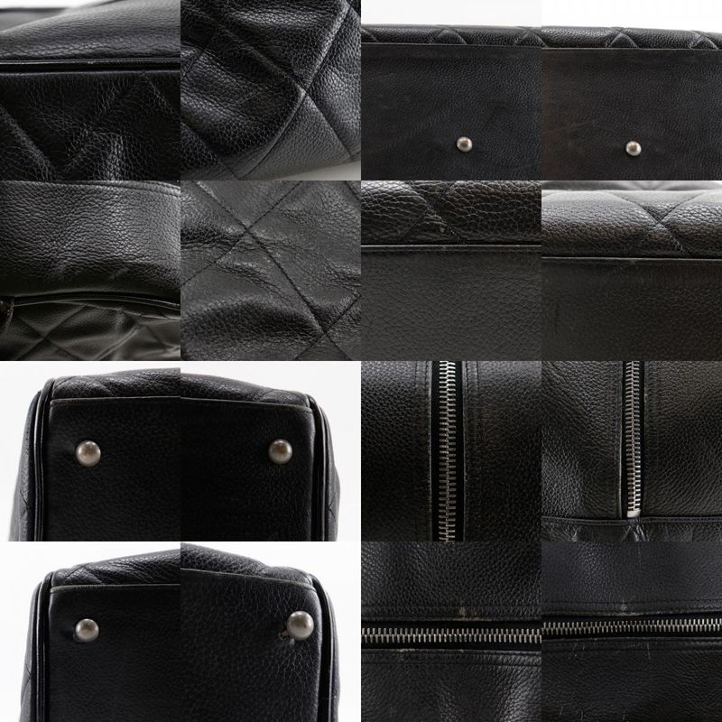 Chanel Matelasse Logo Caviar Skin And Enamel Black Women's Boston Bag