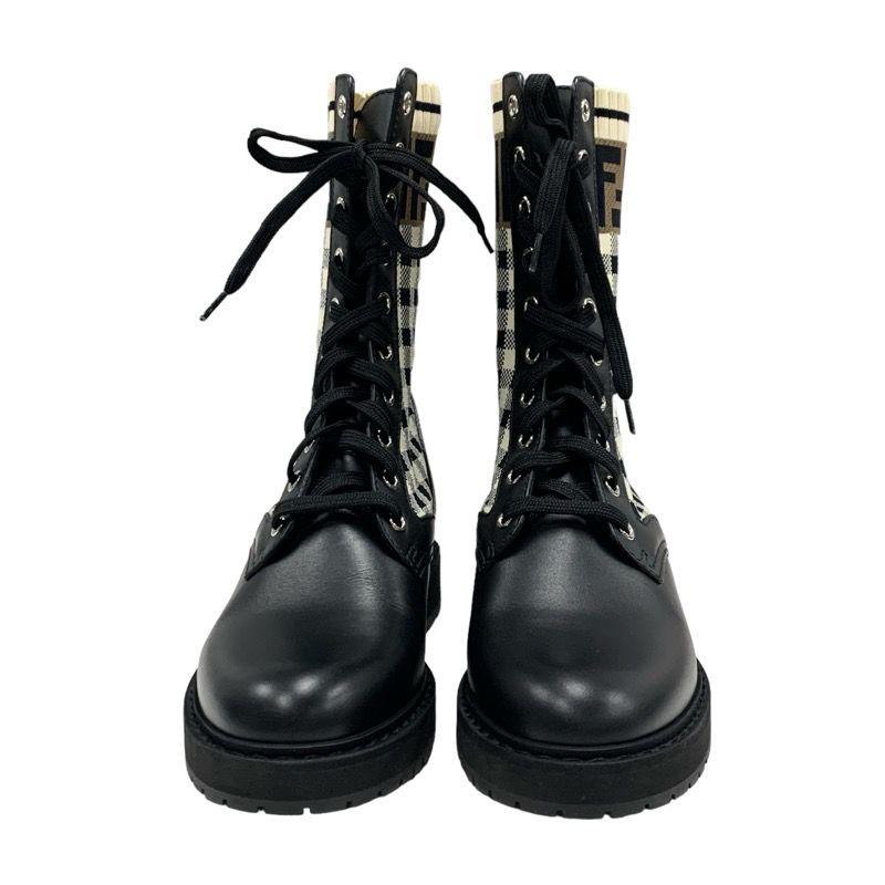Fendi Rococo Boots Short Boots Shoes Leather Fabric Black Ivory Brown Zucca
