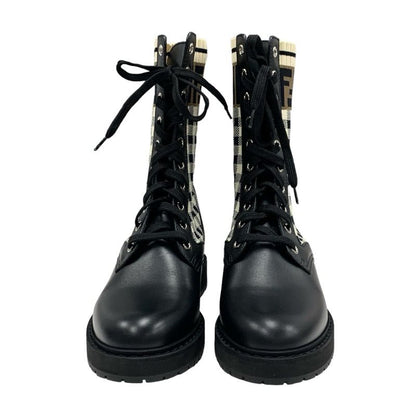 Fendi Rococo Boots Short Boots Shoes Leather Fabric Black Ivory Brown Zucca