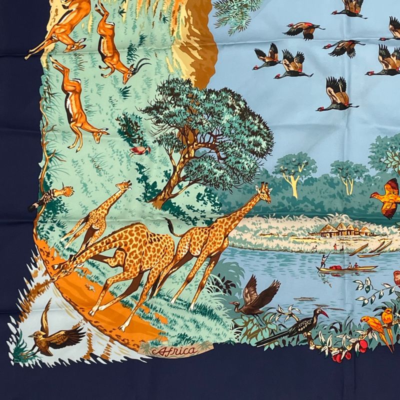 Hermes Scarf Carre 90 Africa Navy