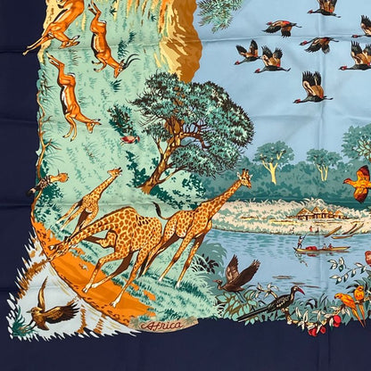 Hermes Scarf Carre 90 Africa Navy