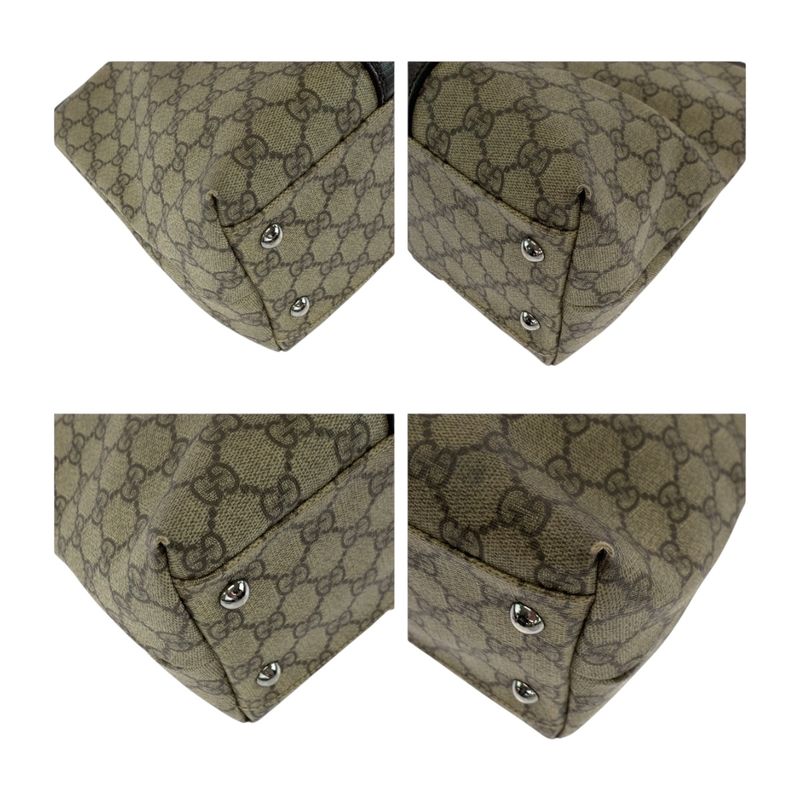 Gucci Beige Brown Silver Hardware GG Supreme Canvas 114595 Tote Bag Shoulder