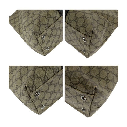 Gucci Beige Brown Silver Hardware GG Supreme Canvas 114595 Tote Bag Shoulder