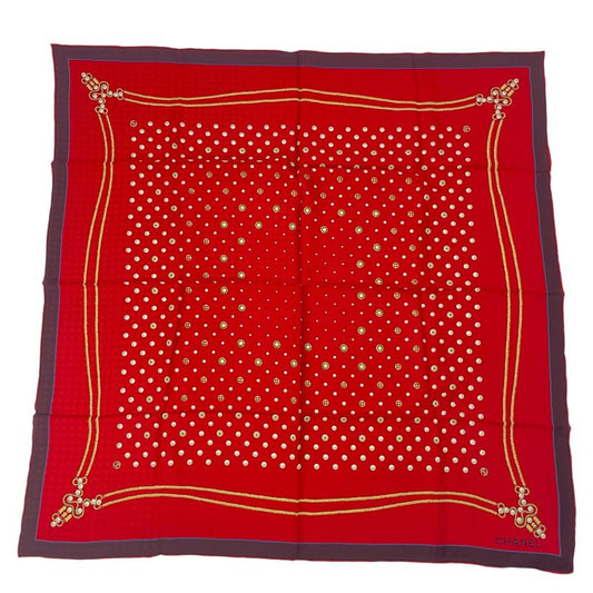 Chanel Large Silk Scarf Coco Mark Red With Box