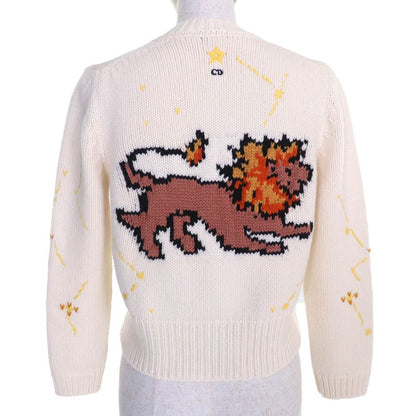 Christian DIOR 22AW 244g52ln320 Wool Cashmere Pixel Zodiac Leo Logo Button