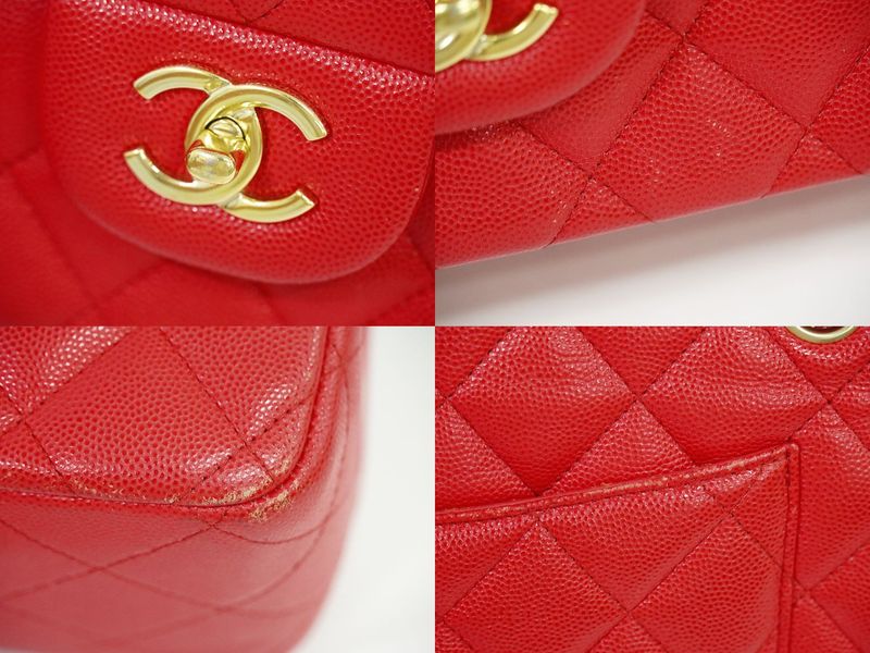 Authentic Chanel Coco Mark Matelasse Double Flap Chain Shoulder Bag Caviar Skin