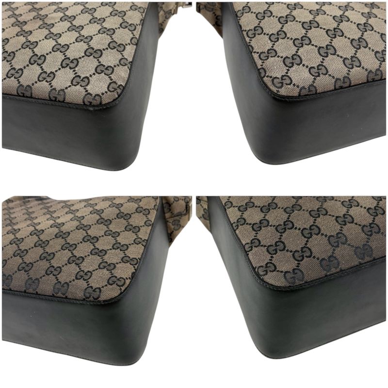 Gucci One Shoulder Bag GG Canvas Nylon Leather Dark Brown Hobo Soho