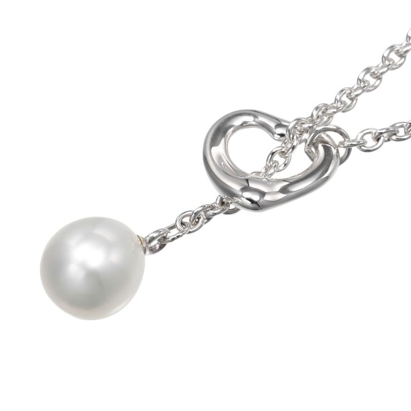 Tiffany & Co Open Heart Lariat Silver 925 X Pearl Ladies 5.68g Necklace