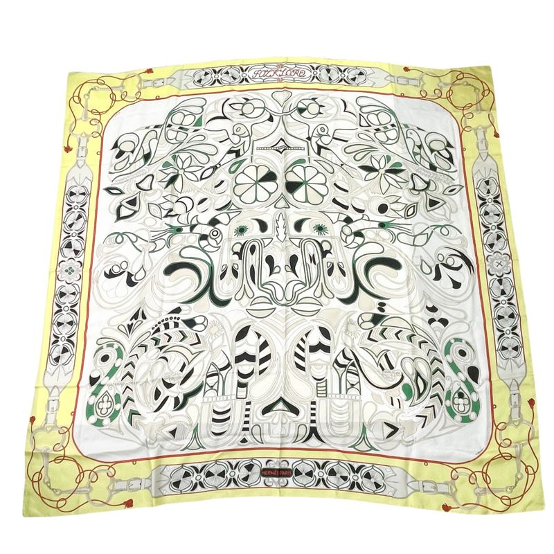 Hermes Carre 140 Large Scarf Silk Folklore Yellow