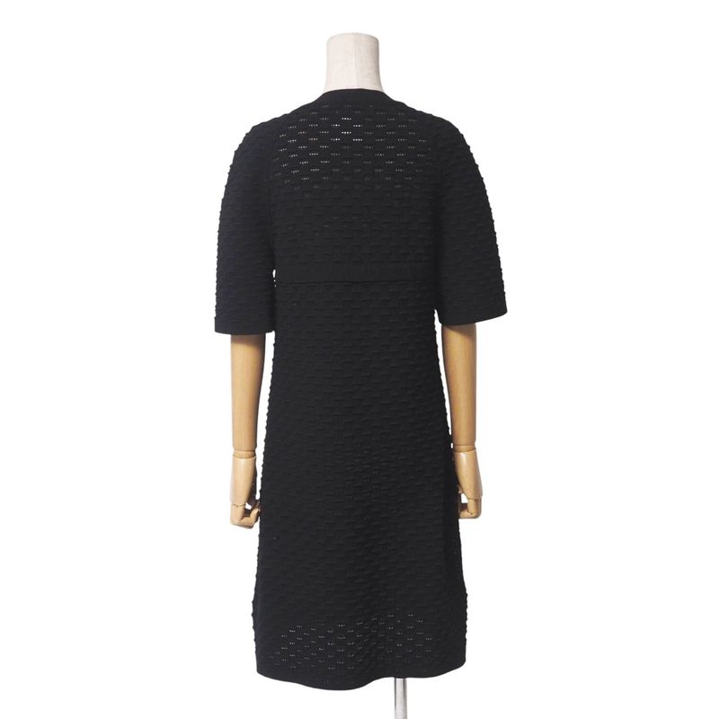 Chanel Dress Size 42 14P Knit Dress CC Logo Coco Mark Button Made In France
