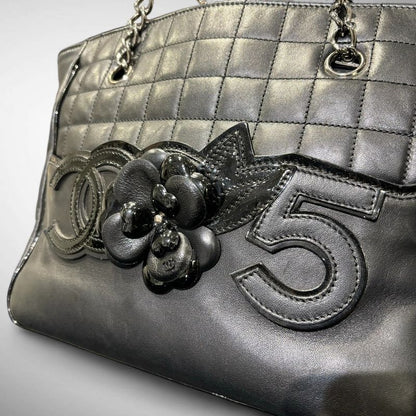 Chanel 10947118 Camellia No.5 Chain Leather Tote Bag Women Black -