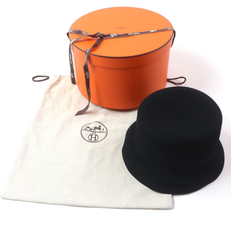 Hermes Dalton 100% Wool Chevron H Felt Hat Black 59 With Box And Storage Bag