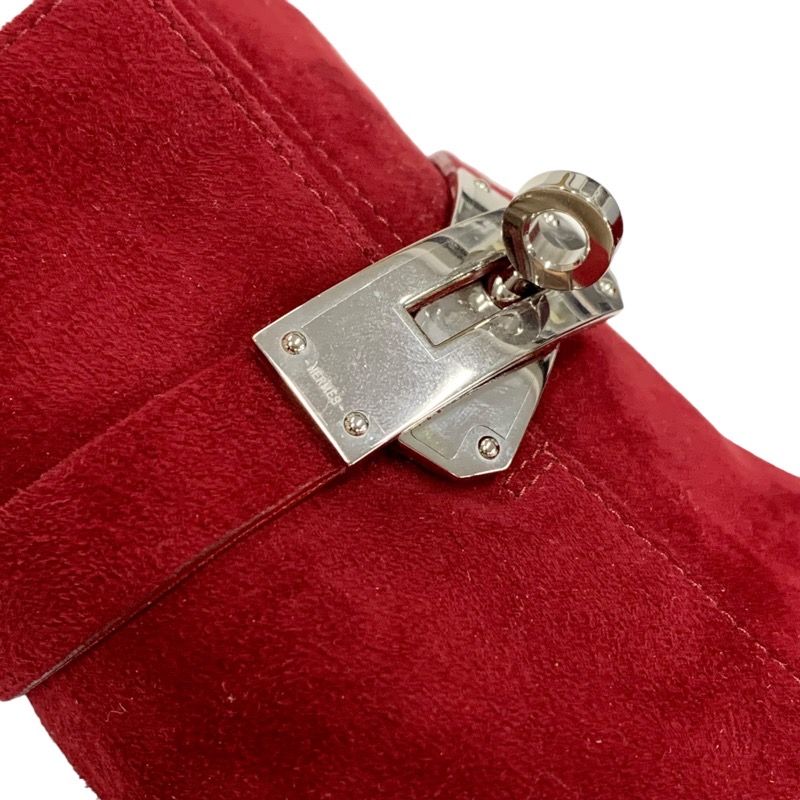 Hermes Saint Germain Boots Short Boots Shoes Kelly Hardware Suede Red Silver