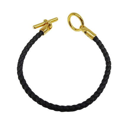 Hermes Bracelet Women's Brand Leather Bracelet Glenan Black Gold Hardware Size