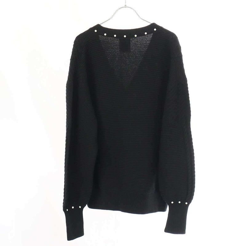 Chanel Faux Pearl Cashmere Cotton Knit Cardigan P53610k06955 Black 38