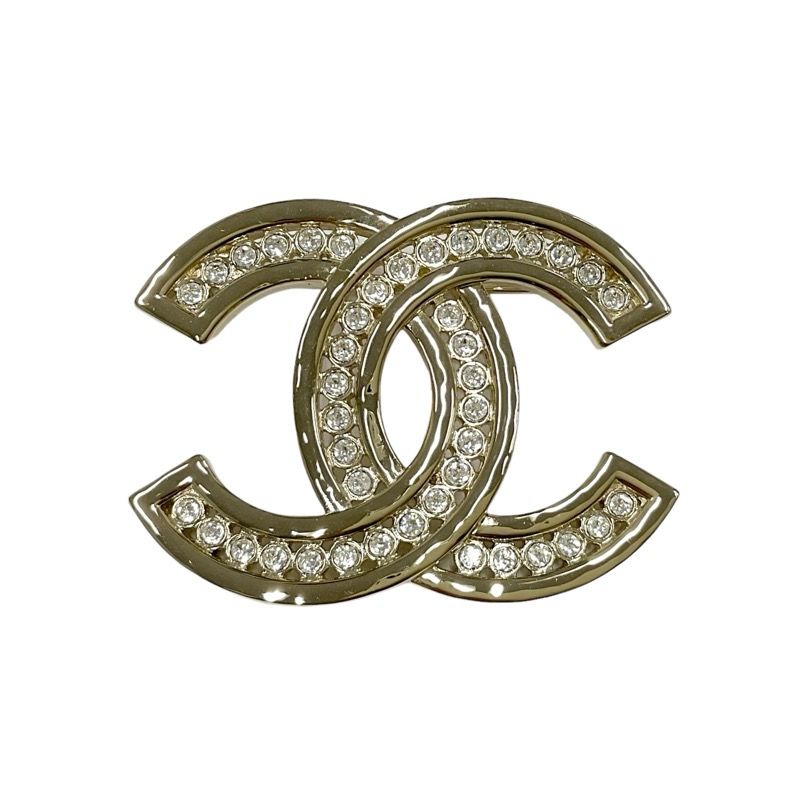 Chanel Brooch Corsage Gold Here Mark Rhinestone
