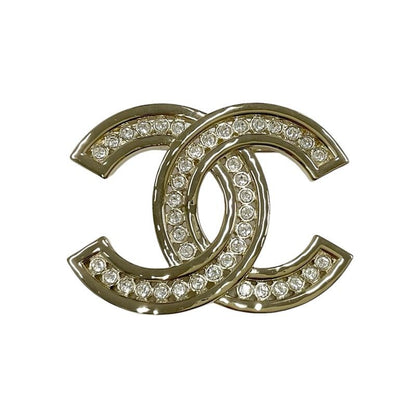 Chanel Brooch Corsage Gold Here Mark Rhinestone